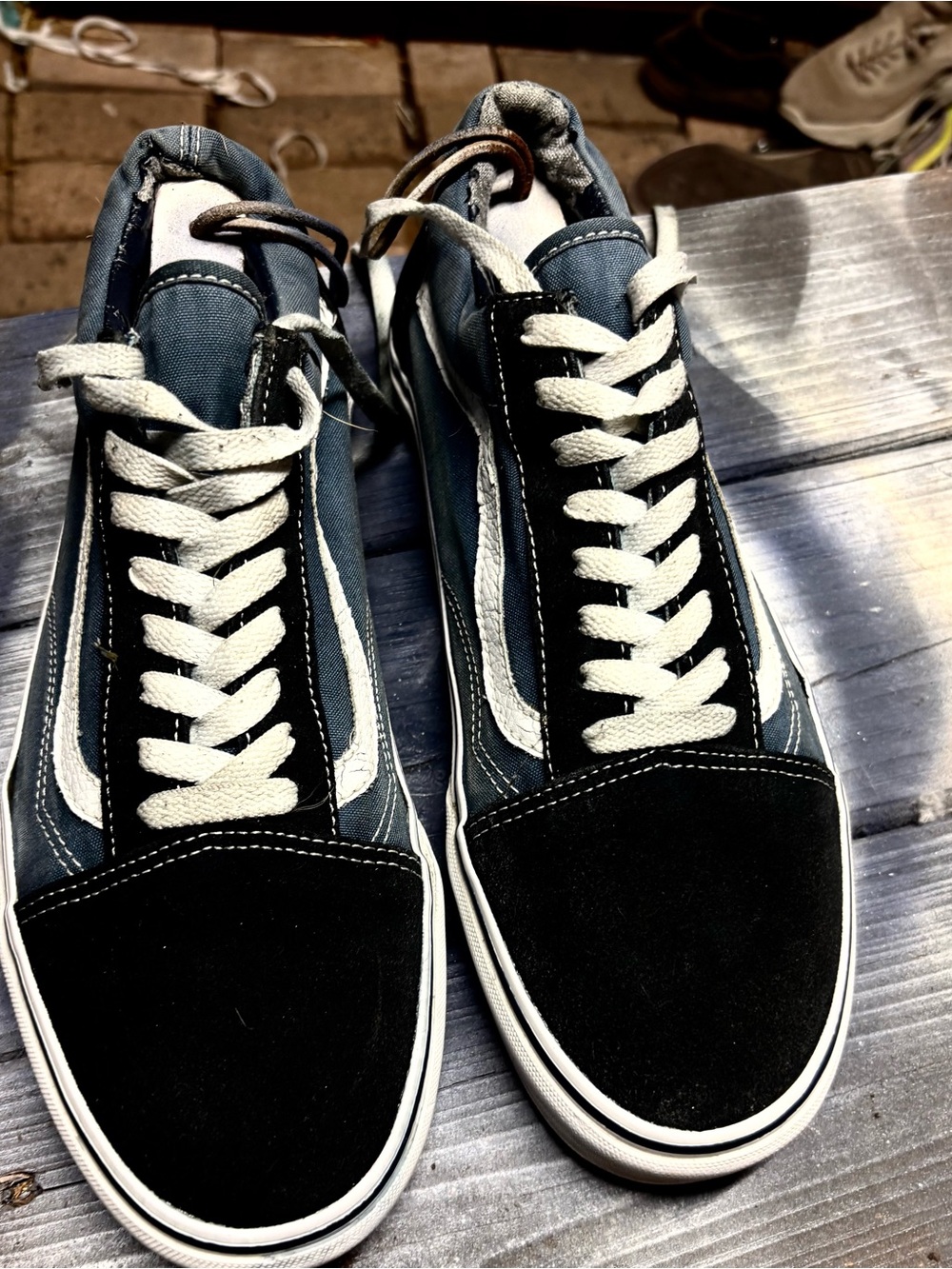 Vans Old Skool black & navy sneakers with white stripes, size US 11.5 #